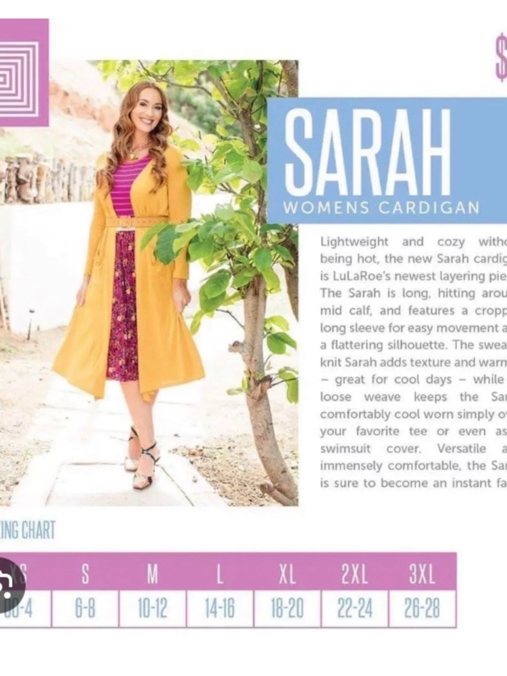 LuLaRoe Sarah Women's Cardigan in Mustard Yellow with Fuchsia Stripe